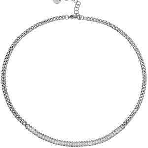 Collana Catena Groumette in Acciaio con Cristalli Baguette - Silver