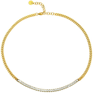 Collana Catena Groumette in Acciaio con Cristalli Squared - Gold