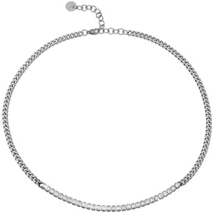 Collana Catena Groumette in Acciaio con Cristalli Squared - Silver